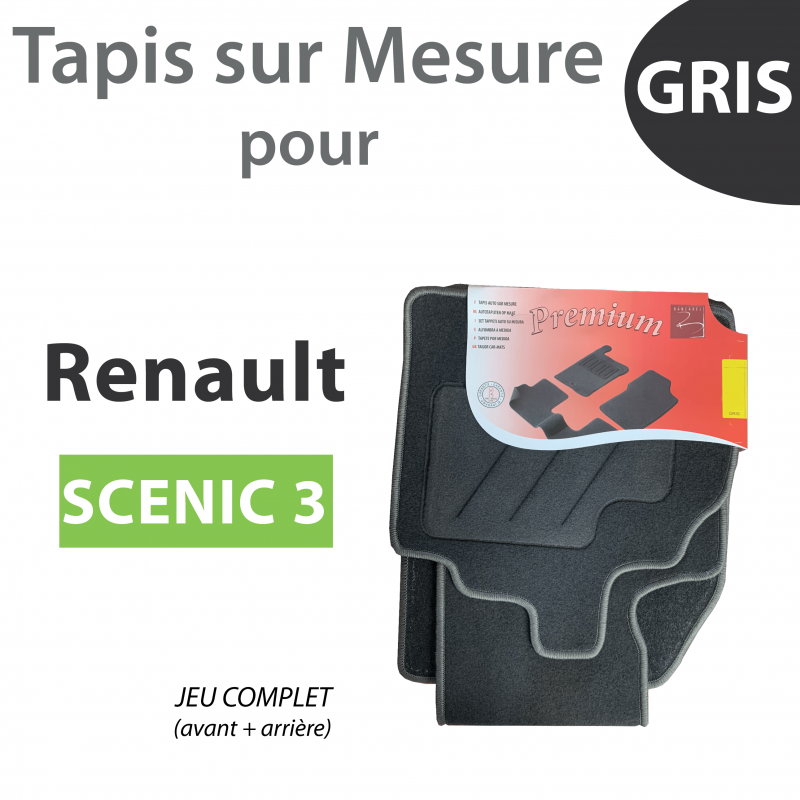 Tapis de voiture - Sur Mesure pour SCENIC 3 (2009 - 2016) - 4 pièces - Tapis  de sol antidérapant