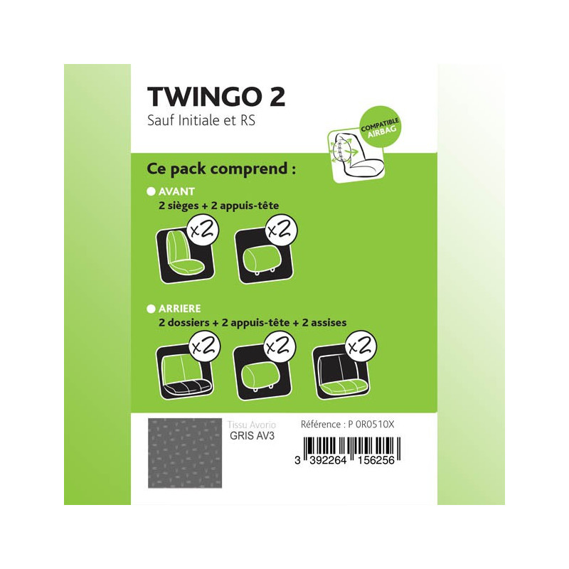 Housse de siège sur mesure Twin Zip pour Renault Twingo 2